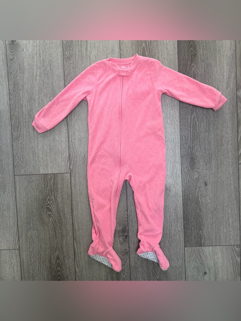 Carters fleece zip up footed sleeper pjs hearts pink 3T